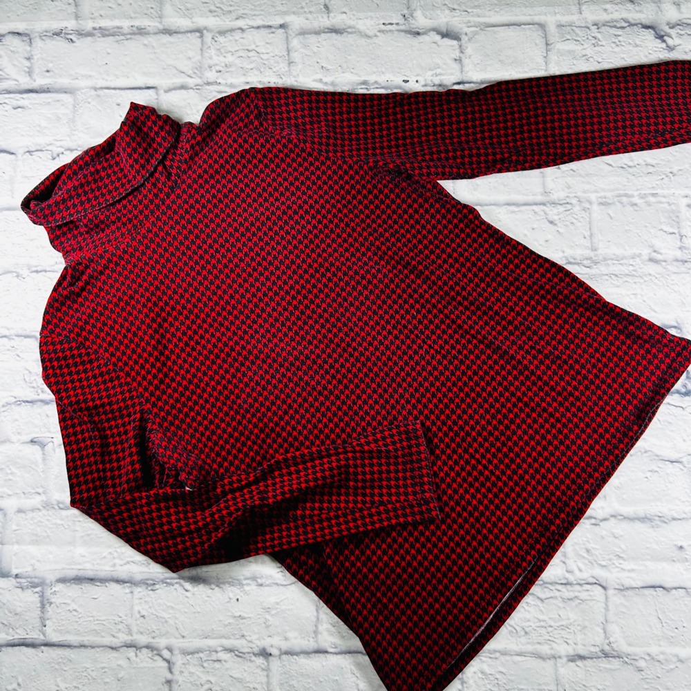 Talbots Factory Womens Red Black Houndstooth Turtleneck Long Sleeve Top Size L